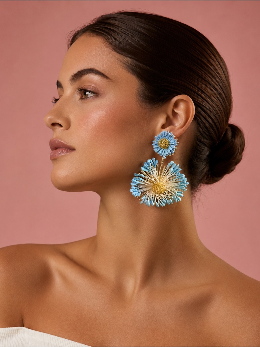 (NEW NWT) Blue and Gold Floral Earrings